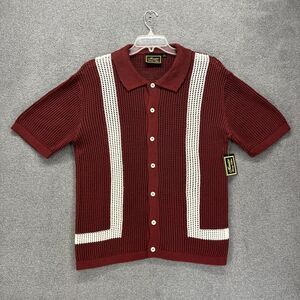 Massive Luxury Edition Sweater Men Large Burgandy Crochet Knit Polo Shirt Button